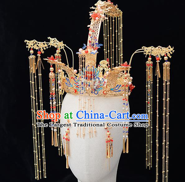 Chinese Traditional Wedding Queen Phoenix Hair Crown Hairpins Handmade Bride Hair Accessories for Women