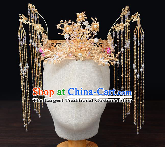 Chinese Traditional Wedding Queen Golden Hair Crown Hairpins Handmade Bride Hair Accessories for Women