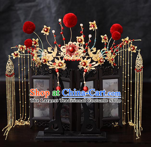 Chinese Traditional Wedding Queen Hair Crown Hairpins Handmade Bride Hair Accessories for Women