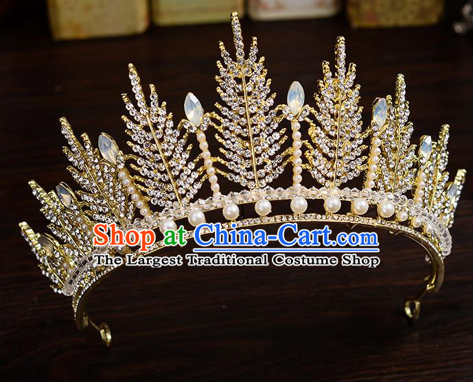 Top Handmade Bride Pearls Crystal Royal Crown Wedding Hair Accessories for Women