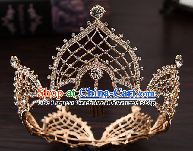 Top Handmade Princess Golden Round Royal Crown Wedding Bride Hair Accessories for Women
