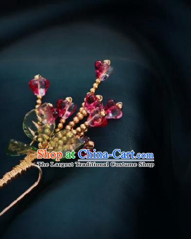 Chinese Handmade Princess Rosy Beads Hairpins Ancient Hanfu Hair Accessories for Women
