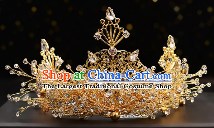 Top Handmade Baroque Princess Golden Royal Crown Wedding Bride Hair Accessories for Women