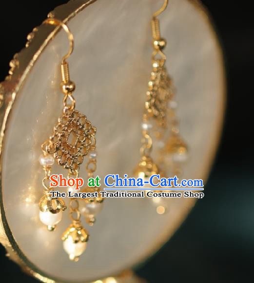 Chinese Traditional Hanfu Golden Earrings Handmade Ear Jewelry Accessories for Women