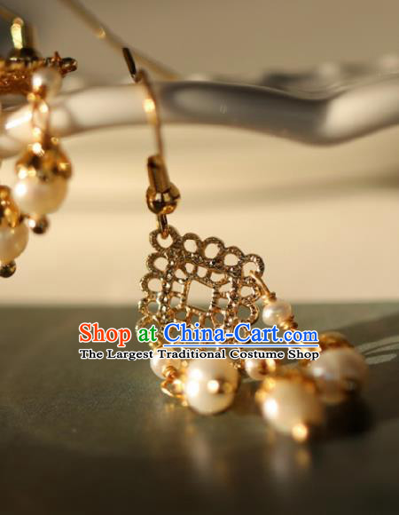 Chinese Traditional Hanfu Golden Earrings Handmade Ear Jewelry Accessories for Women