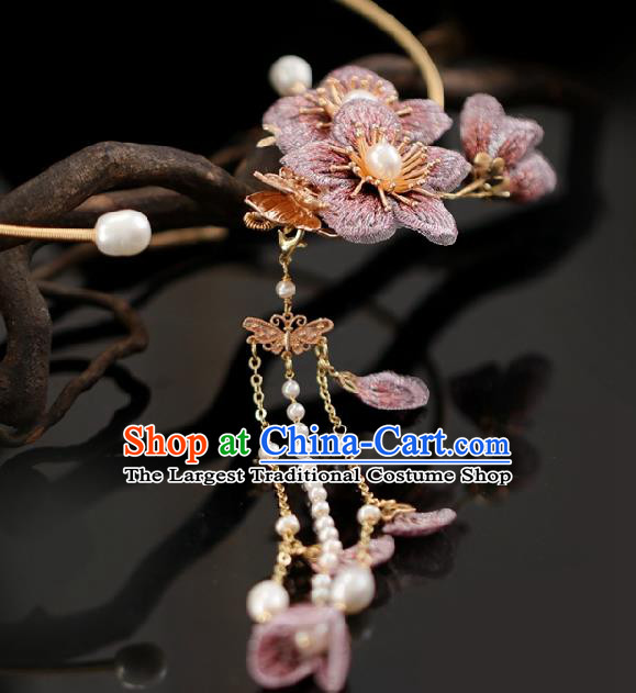 Chinese Traditional Ming Dynasty Peach Blossom Tassel Necklace Handmade Ancient Princess Necklet Accessories for Women