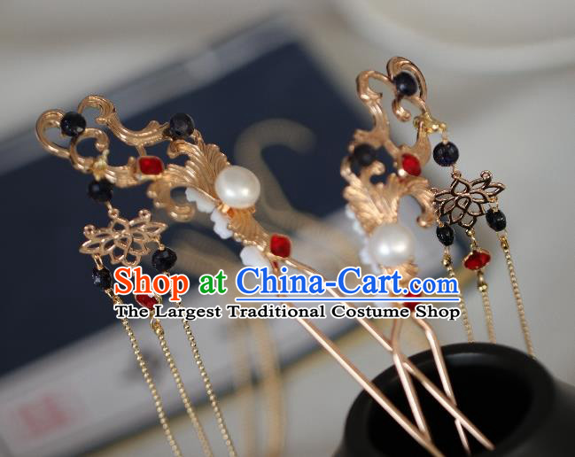 Chinese Handmade Princess Golden Tassel Hairpins Ancient Hanfu Hair Accessories for Women