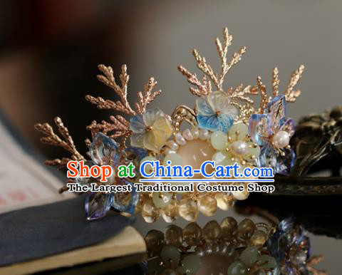 Chinese Handmade Princess Rose Chalcedony Hairpins Ancient Hanfu Hair Accessories for Women