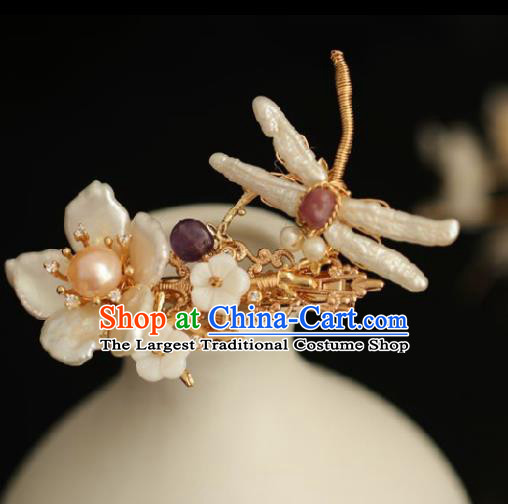 Chinese Handmade Ming Dynasty Princess Shell Dragonfly Hairpins Ancient Hanfu Hair Accessories for Women