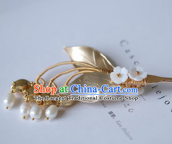 Chinese Handmade Ming Dynasty Princess Golden Leaf Hairpins Ancient Hanfu Hair Accessories for Women