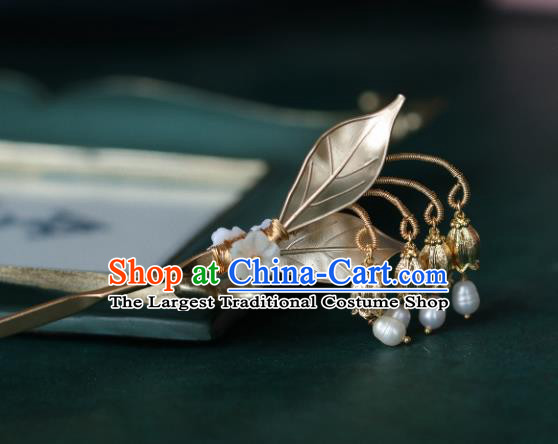 Chinese Handmade Ming Dynasty Princess Golden Leaf Hairpins Ancient Hanfu Hair Accessories for Women