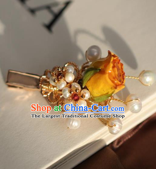Chinese Handmade Ming Dynasty Princess Orange Flowers Hair Claw Hairpins Ancient Hanfu Hair Accessories for Women