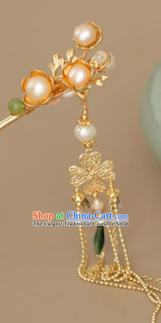 Chinese Handmade Tang Dynasty Princess Pink Pearls Tassel Hairpins Ancient Hanfu Hair Accessories for Women