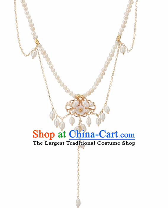 Chinese Traditional Ming Dynasty Pearls Tassel Necklace Handmade Ancient Princess Jewelry Accessories for Women