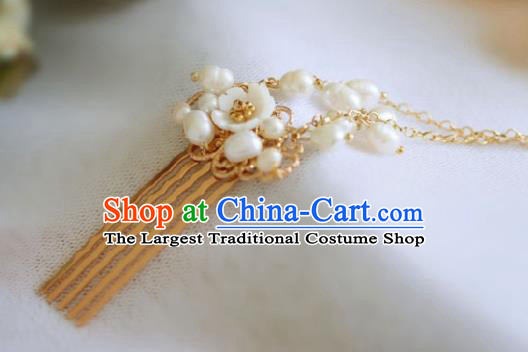 Chinese Handmade Tang Dynasty Princess Pearls Hair Comb Hairpins Ancient Hanfu Hair Accessories for Women