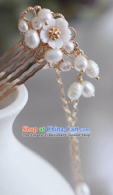 Chinese Handmade Tang Dynasty Princess Pearls Hair Comb Hairpins Ancient Hanfu Hair Accessories for Women