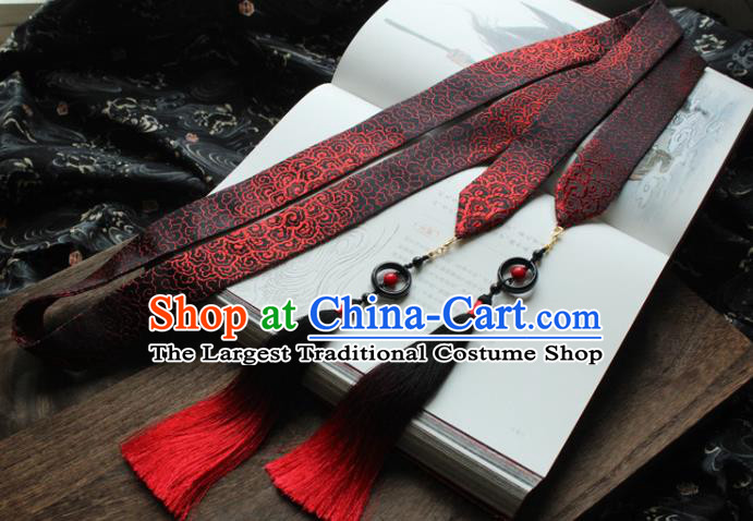 Chinese Traditional Hanfu Ming Dynasty Red Tassel Headband Handmade Ancient Princess Hair Accessories for Women