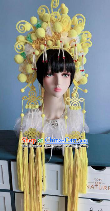 Chinese Handmade Classical Yellow Phoenix Coronet Hat Ancient Empress Hanfu Hair Accessories for Women