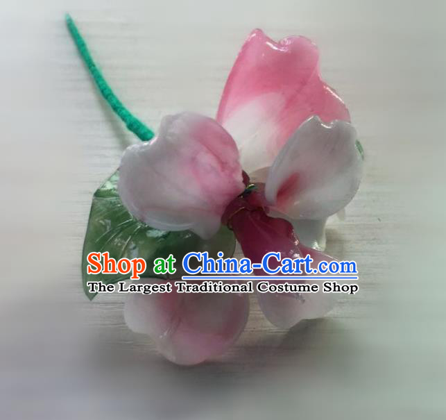 Chinese Traditional Hanfu Ming Dynasty Pink Flower Hairpins Handmade Ancient Royal Princess Hair Accessories for Women