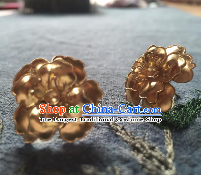 Chinese Traditional Hanfu Tang Dynasty Court Golden Flower Hairpins Handmade Ancient Royal Princess Hair Accessories for Women