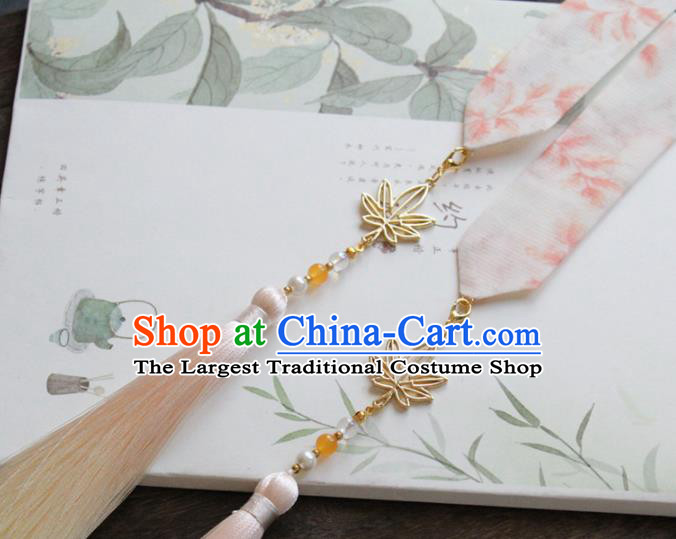 Chinese Traditional Hanfu Ming Dynasty White Ribbon Headband Handmade Ancient Princess Hair Accessories for Women