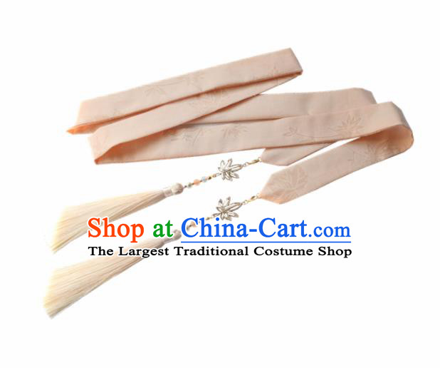 Chinese Traditional Hanfu Ming Dynasty Champagne Ribbon Headband Handmade Ancient Princess Hair Accessories for Women