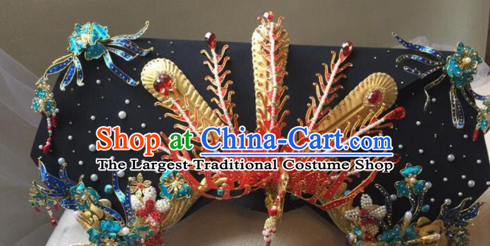 Chinese Handmade Qing Dynasty Imperial Consort Hat Red Phoenix Coronet Ancient Empress Hair Accessories for Women