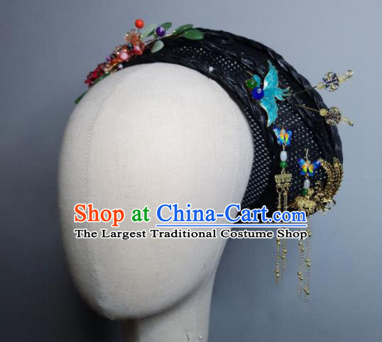 Chinese Handmade Qing Dynasty Manchu Imperial Consort Hairpins Hat Phoenix Coronet Ancient Empress Hair Accessories for Women