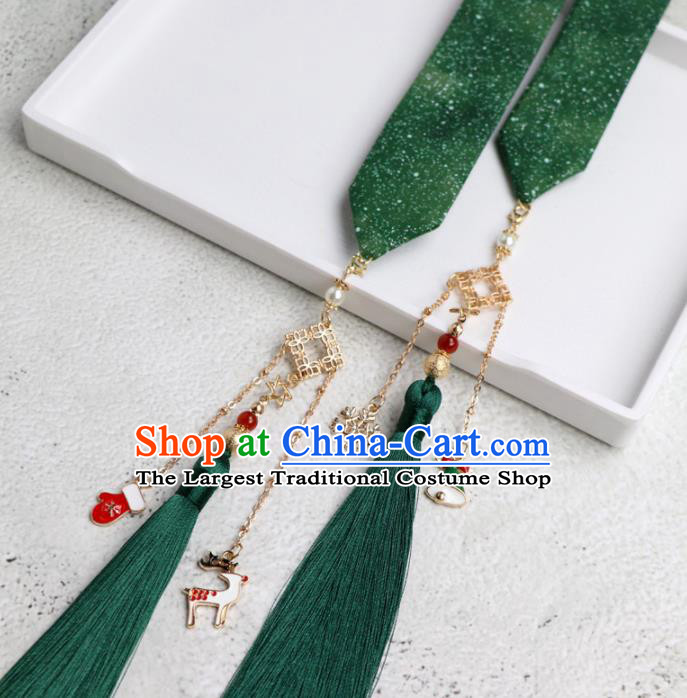 Chinese Traditional Princess Hanfu Green Ribbon Hairband Handmade Ancient Swordsman Hair Accessories for Women