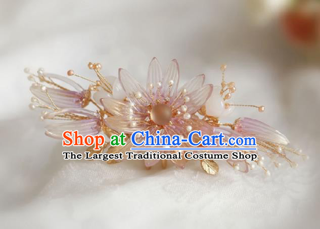Chinese Handmade Ming Dynasty Princess Pink Flower Hair Claw Hairpins Ancient Hanfu Hair Accessories for Women
