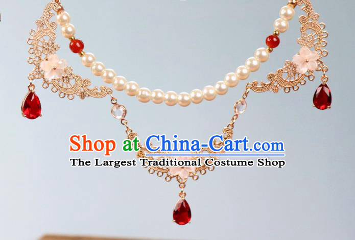 Chinese Traditional Hanfu Golden Necklace Handmade Ancient Princess Necklet Accessories for Women