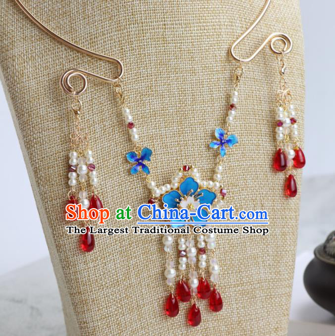 Chinese Traditional Hanfu Cloisonne Necklace Handmade Ancient Princess Necklet Accessories for Women