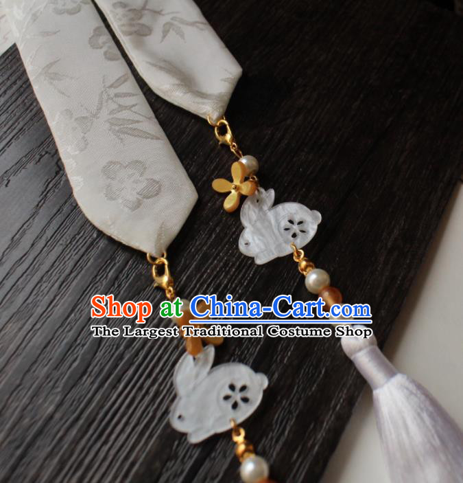 Chinese Traditional Hanfu Ming Dynasty White Ribbon Headband Handmade Ancient Princess Hair Accessories for Women