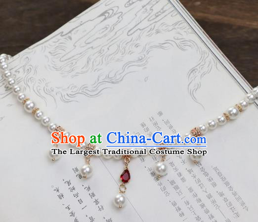 Chinese Traditional Hanfu Red Crystal Necklace Handmade Ancient Princess Necklet Accessories for Women