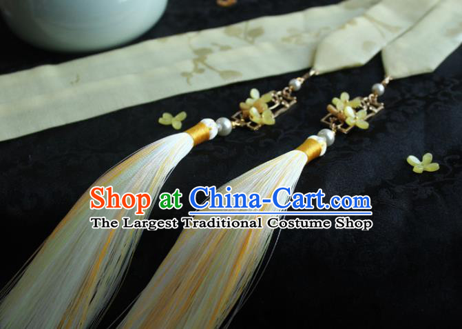 Chinese Traditional Hanfu Ming Dynasty Yellow Fragrans Ribbon Headband Handmade Ancient Princess Hair Accessories for Women