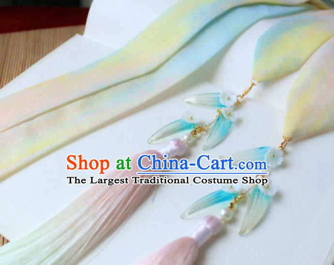 Chinese Traditional Hanfu Ming Dynasty Bamboo Leaf Ribbon Headband Handmade Ancient Princess Hair Accessories for Women