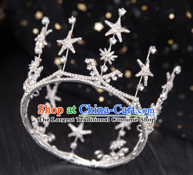 Top Handmade Wedding Bride Crystal Star Round Royal Crown Baroque Princess Hair Accessories for Women
