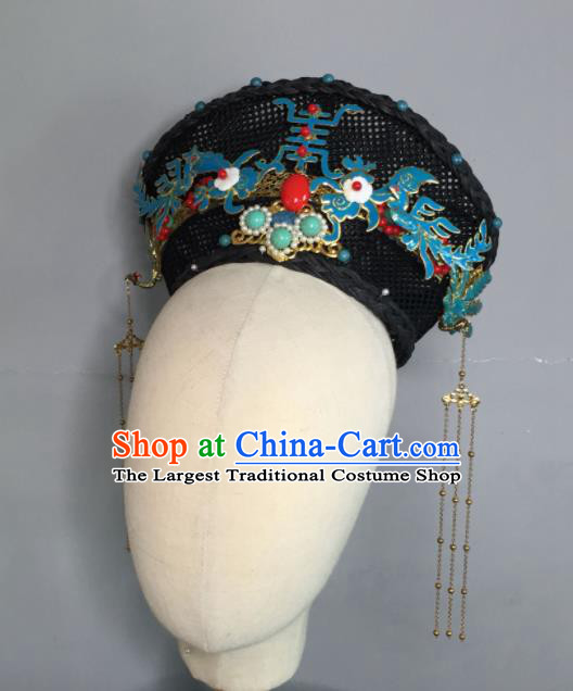 Chinese Handmade Qing Dynasty Hairpins Hat Ancient Manchu Imperial Consort Hair Accessories for Women
