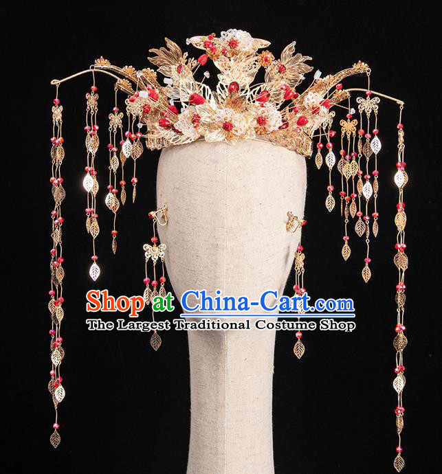 Traditional Chinese Handmade Golden Shell Hair Crown Hairpins Ancient Bride Hair Accessories for Women
