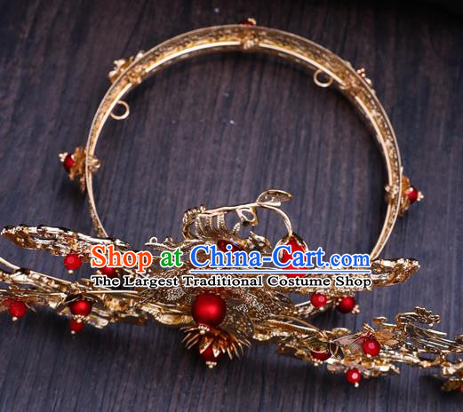 Traditional Chinese Wedding Golden Birds Phoenix Coronet Hairpins Handmade Ancient Bride Hair Accessories for Women