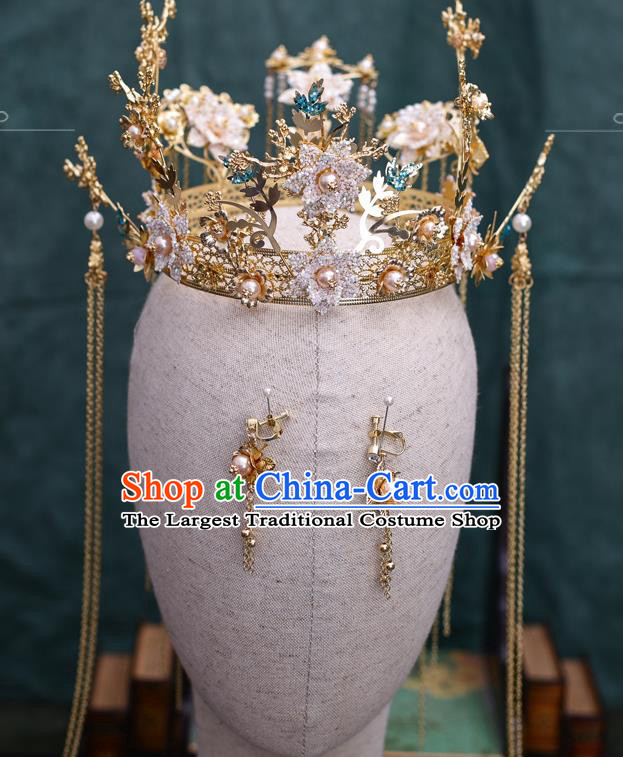 Traditional Chinese Wedding Retro Phoenix Coronet Hairpins Handmade Ancient Bride Hair Accessories for Women