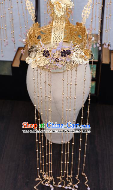 Traditional Chinese Wedding Jade Phoenix Coronet Hairpins Handmade Ancient Bride Hair Accessories for Women