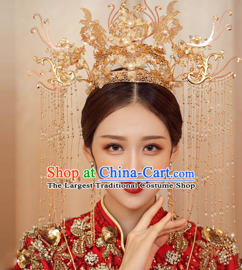 Traditional Chinese Handmade Golden Butterfly Chaplet Hairpins Ancient Bride Hair Accessories for Women