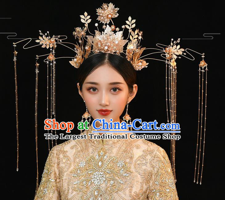 Traditional Chinese Handmade Tassel Hair Crown Chaplet Hairpins Ancient Bride Hair Accessories for Women