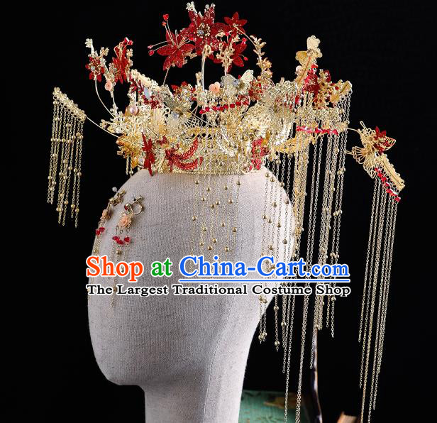 Traditional Chinese Handmade Golden Chaplet Hair Crown Hairpins Ancient Bride Hair Accessories for Women