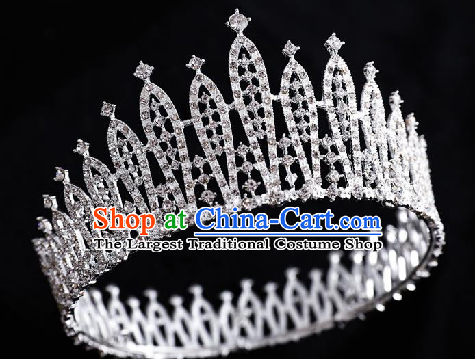 Top Handmade Wedding Bride Crystal Round Royal Crown Baroque Princess Hair Accessories for Women