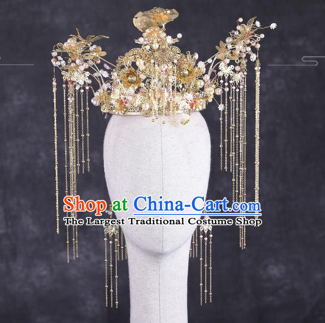 Traditional Handmade Chinese Luxury Golden Chaplet Hair Crown Hairpins Ancient Bride Hair Accessories for Women