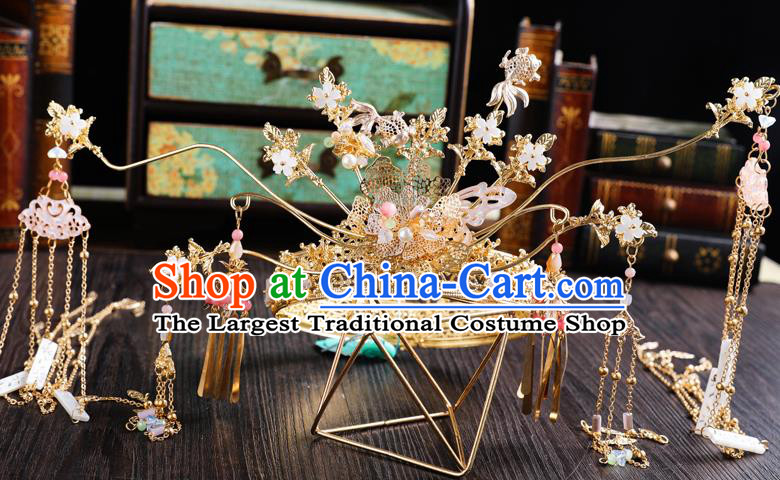 Traditional Handmade Chinese Tassel Shell Coronet Hairpins Ancient Bride Hair Accessories for Women