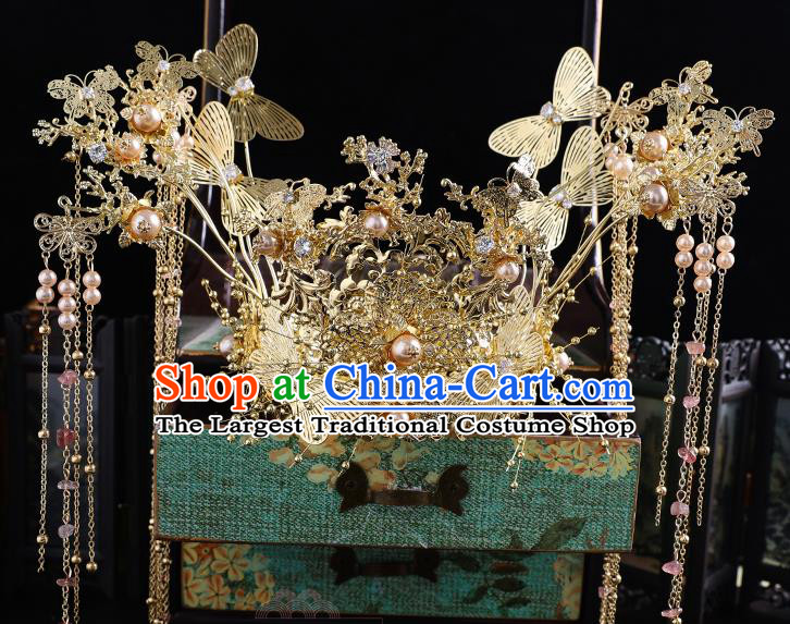 Traditional Handmade Chinese Wedding Butterfly Hair Crown Hairpins Ancient Bride Hair Accessories for Women