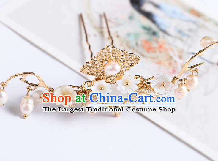 Chinese Traditional Wedding Hanfu Golden Hairpins Handmade Ancient Bride Hair Accessories for Women